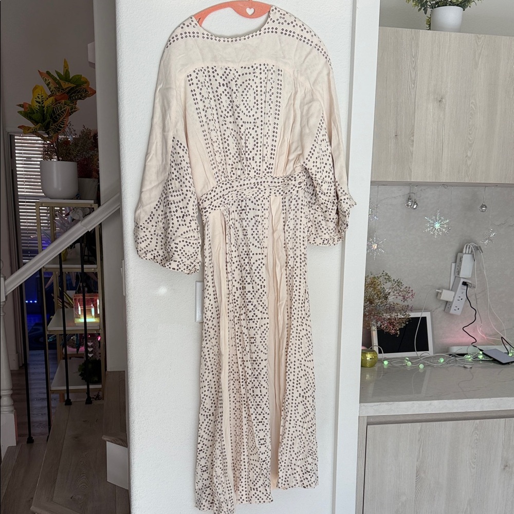 Free People Cream and Black Patterned Long Sleeve Bohemian Dress - Picture 8 of 8